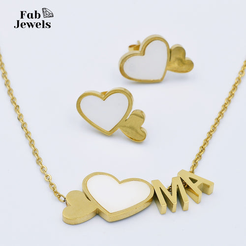 High Quality Stainless Steel 316L 'Ma' Heart SET with Shell Necklace and Earrings