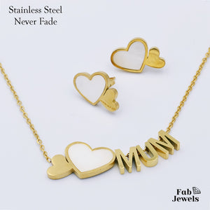 High Quality Stainless Steel 316L Mum Heart SET with Shell Necklace and Earrings