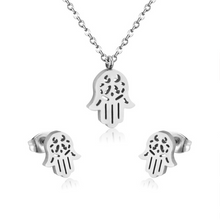 Load image into Gallery viewer, Hamsa Hand Protection Lucky Charm Stainless Steel Set Necklace Pendant Earrings
