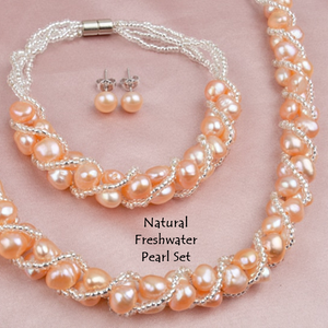Fabulous Natural Freshwater Pearl Set Earrings Necklace and Bracelet