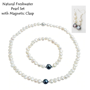 Elegant Natural Freshwater Pearl Set Earrings Necklace and Bracelet