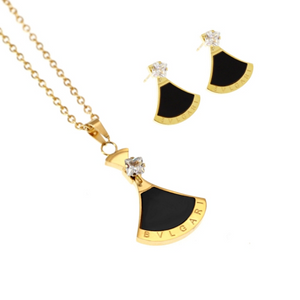 Stainless Steel Yellow Gold Plated Set Earrings Necklace and Pendant
