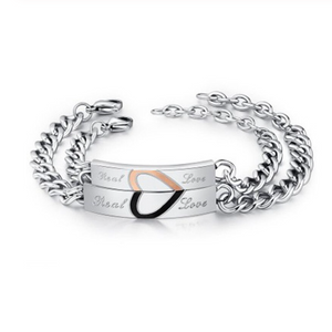 Stainless Steel Couple His and Hers Half Heart Bracelets Set