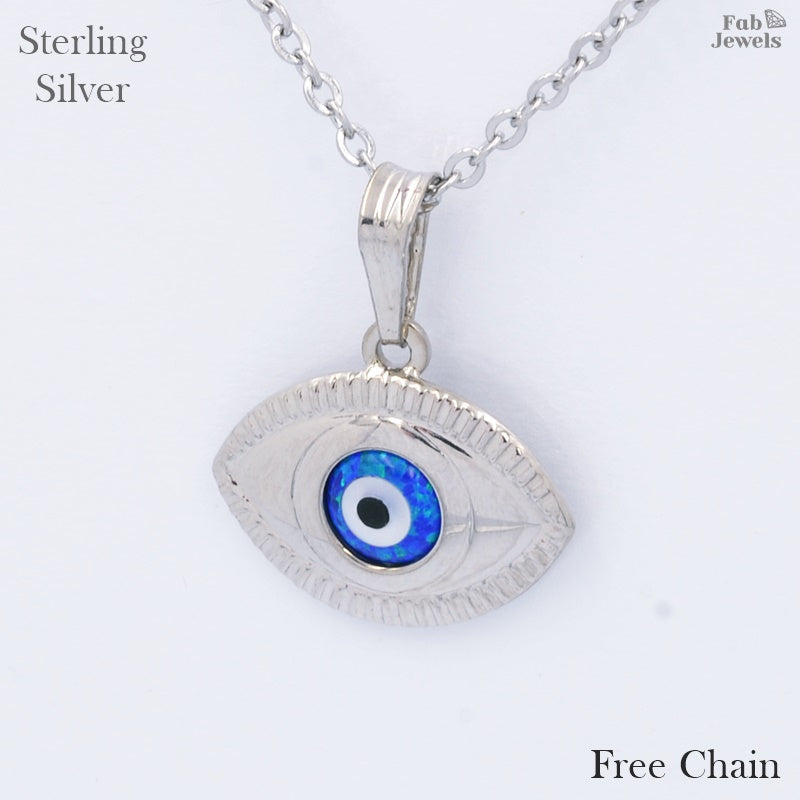Sterling Silver Evil Eye Lucky Charm Pendant Free Chain