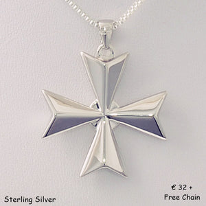 MALTESE CROSS  Sterling Silver 925 Large Pendant Free Chain