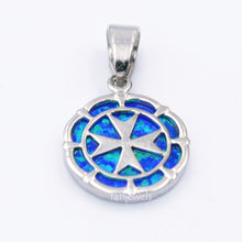 Load image into Gallery viewer, MALTESE CROSS Sterling Silver 925 Blue Opal Round Pendant Free Necklace