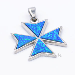 MALTESE CROSS Solid Sterling Silver 925 Blue Opal Pendant Free Postage