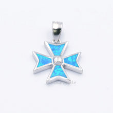 Load image into Gallery viewer, MALTESE CROSS Sterling Silver 925 Blue Opal Pendant Free Chain