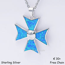 Load image into Gallery viewer, MALTESE CROSS Sterling Silver 925 Blue Opal Large Pendant Free Necklace