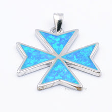Load image into Gallery viewer, Beautiful MALTESE CROSS Sterling Silver 925 Blue Opal Pendant Free Chain
