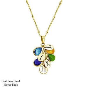 Stainless Steel Family Necklace with Drop Birthstone and Initial