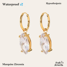 Load image into Gallery viewer, Stainless Steel Marquise Cubic Zirconia Dangling Charms Hoop Earrings Hypoallergenic