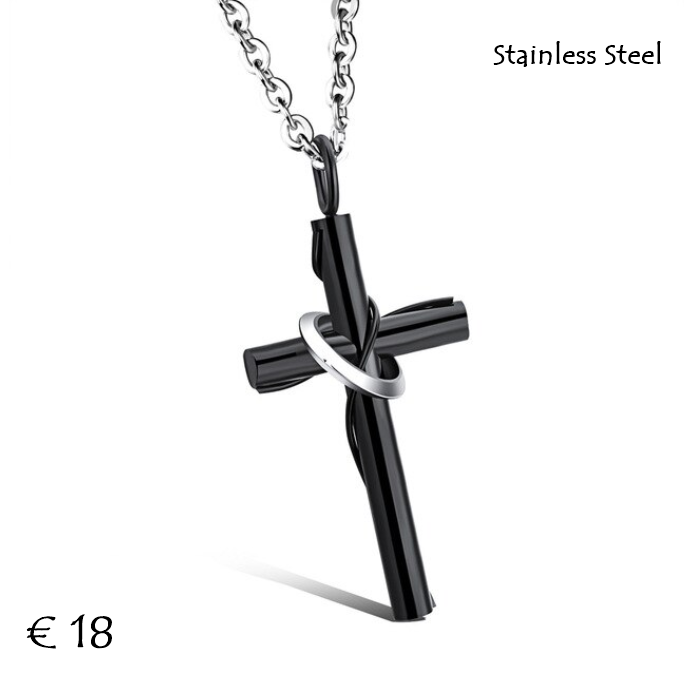 Stylish Stainless Steel Black Cross Pendant and Necklace