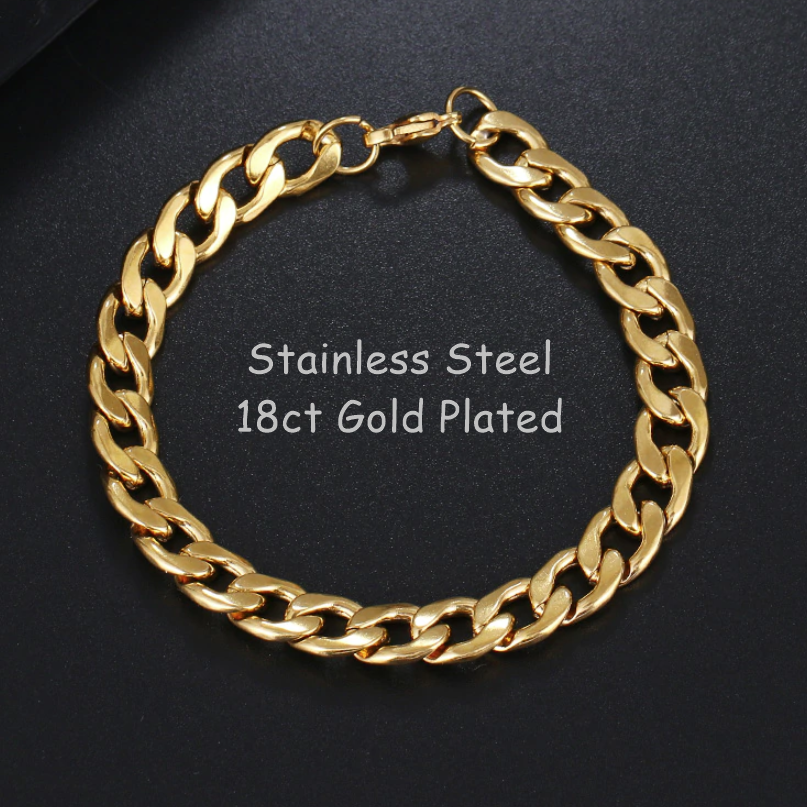 Stainless Steel 316L Gold Plated Curb Chain Bracelet – FabJewels 4less