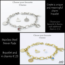 Load image into Gallery viewer, Stainless Steel Yellow Gold Personalised Initial Birthstone Pet Paw Charm Bracelet
