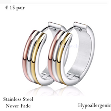 Load image into Gallery viewer, Stainless Steel Hypoallergenic 3 Tone Hoop Earrings