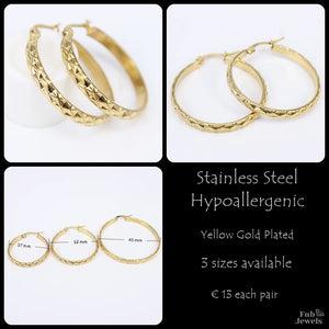 Yellow Gold Plated Stainless Steel Hypoallergenic Hoop Earrings