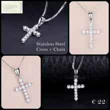 Load image into Gallery viewer, Silver Stainless Steel Small Cross with Swarovski Crystals