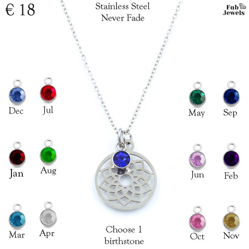Stainless Steel Necklace Hollow Dainty Pendant Personalised Birthstone Charm