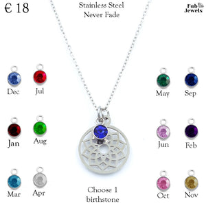Stainless Steel Necklace Hollow Dainty Pendant Personalised Birthstone Charm