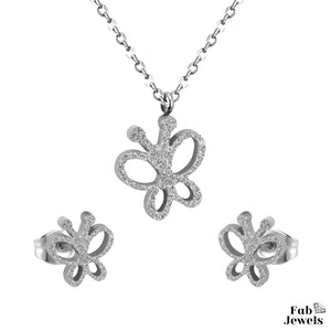 Stainless Steel Butterfly Set Hypoallergenic Earrings and Necklace