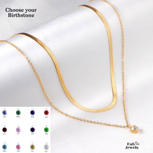 Stainless Steel Trendy Multi-Layered Snake Chain Necklace with Personalised Birthstone