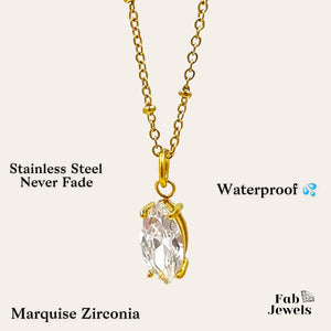 Stainless Steel Marquise Cubic Zirconia Waterproof Necklace