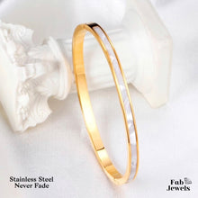Load image into Gallery viewer, Stainless Steel Yellow Gold Plated Bangle Complimented with Mother of Pearl