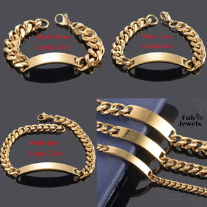 Stainless Steel Yellow Gold Plated Thick Solid Id Bracelet Curb Chain