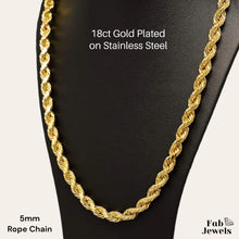 Load image into Gallery viewer, 18ct Gold Plated on Stainless Steel 5mm Thick Rope Chain