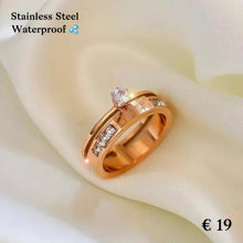 Load image into Gallery viewer, Stainless Steel Rose Gold Ring nicely detailed with Swarovski Crystals.