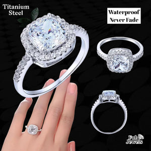 Highest Quality Titanium Steel Princess Cut Ring with AAAAA Cz