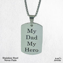 Load image into Gallery viewer, Stainless Steel Yellow Gold Engraved My Dad My Hero  Dog Tag Pendant with Necklace