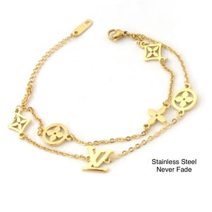 Stainless Steel Yellow Gold Plated Double Charm Bracelet
