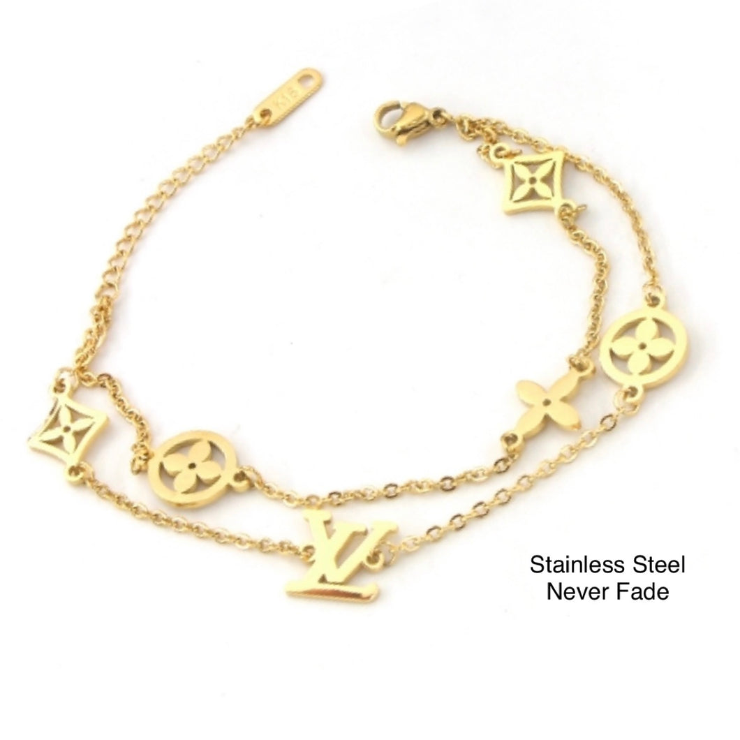 Stainless Steel Yellow Gold Plated Double Charm Bracelet
