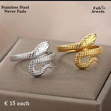 Load image into Gallery viewer, Stainless Steel Yellow Gold Plated Adjustable Snake Ring Waterproof