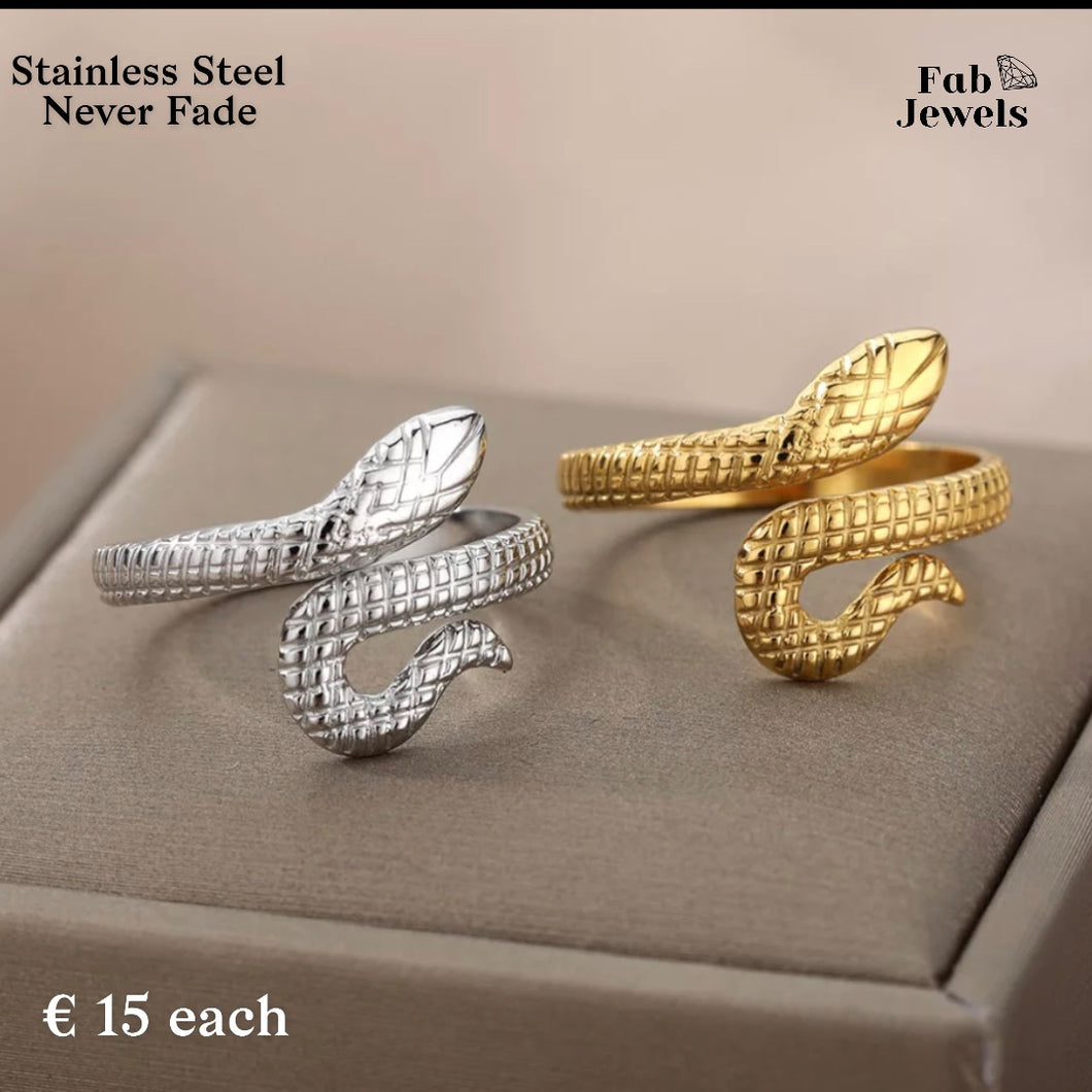 Stainless Steel Yellow Gold Plated Adjustable Snake Ring Waterproof