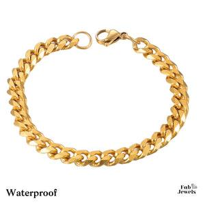 Waterproof Stainless Steel Yellow Gold Curb Chain Set Necklace Bracelet