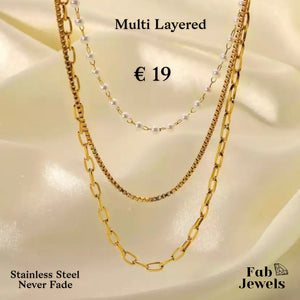 Trendy Stainless Steel Yellow Gold Multi Layered Necklace
