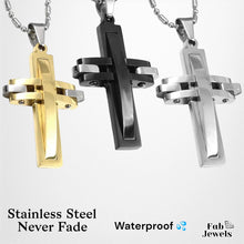 Load image into Gallery viewer, Stainless Steel Men’s Cross Silver Gold Black Tone with Necklace