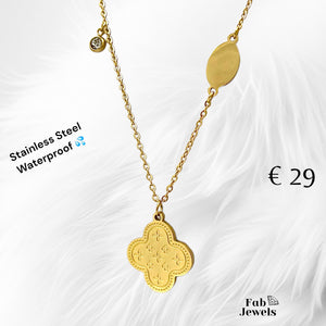 Gold Plated Stainless Steel Necklace with Clover Pendant