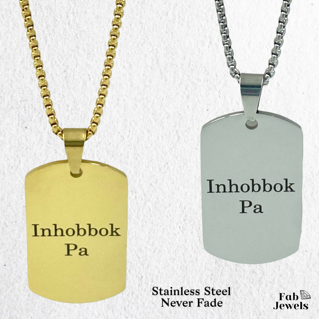 Stainless Steel Yellow Gold Engraved Inhobbok Pa Dog Tag Pendant with Necklace