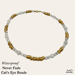 Cat’s Eye Beads Stainless Steel 18ct Gold Finish Choker Necklace Bracelet Set