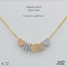 Load image into Gallery viewer, Mum Necklace Multi Colour Rose Gold Yellow Gold Plated on Stainless Steel