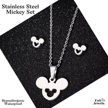 Load image into Gallery viewer, Stainless Steel Mickey Set Hypoallergenic Earrings and Necklace