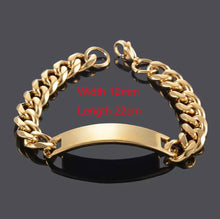 Load image into Gallery viewer, Stainless Steel Yellow Gold Plated Thick Solid Id Bracelet Curb Chain
