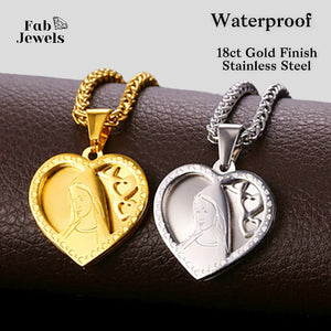 Stainless Steel 316L Heart Virgin Mary Pendant and Necklace