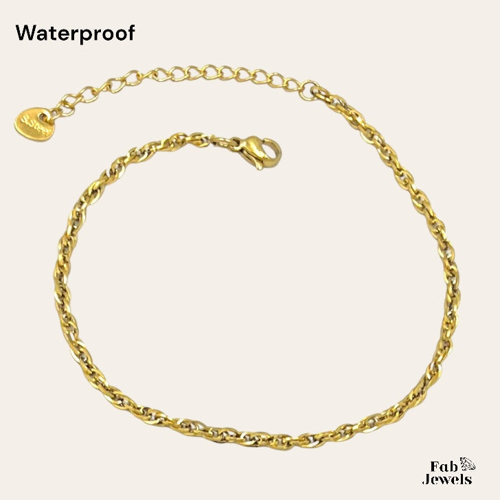 Stainless Steel Gold Plated Waterproof Twisted Ankle Chain Anklet