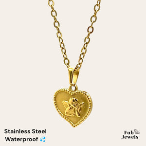 18ct Gold Finish on Stainless Steel Angel Heart Pendant with Necklace