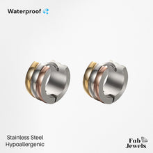 Load image into Gallery viewer, Stainless Steel Hypoallergenic 3 Tone Hoop Earrings 14 MM